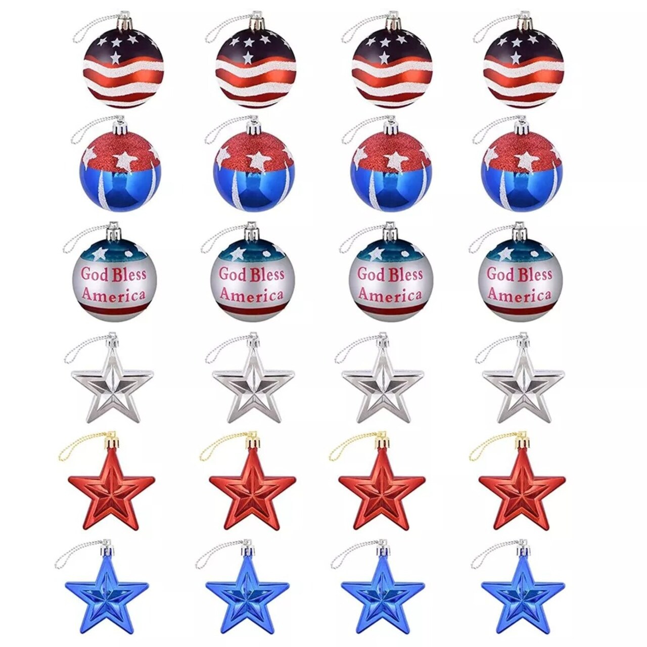 24Pcs Set Hanging Ball Star Patriotic Ornaments 4th of July Festival Party Decor
